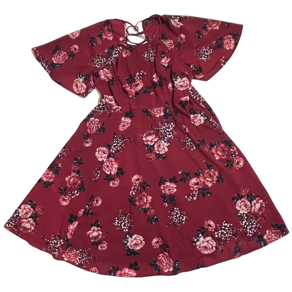 Torrid Dress Womens Lace Up Back Flutter Short Sleeve Red Skater Floral Size 12